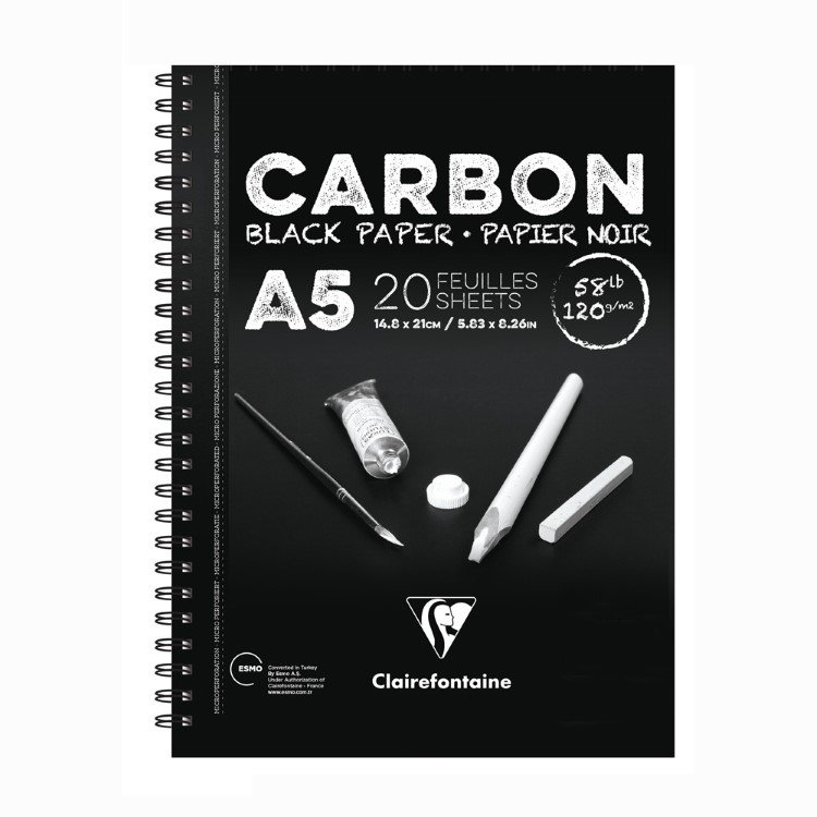Clairefontaine - Clairefontaine Carbon Siyah Çizim Defteri A5 120gr 20 Yaprak