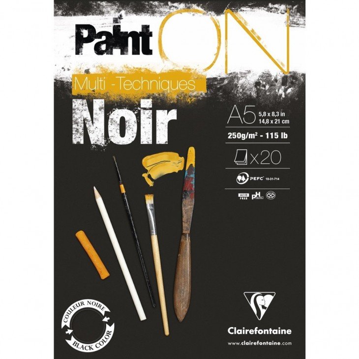 Clairefontaine - Clairefontaine Paint-On Siyah Multi Teknik Eskiz Defteri A5 250gr 20 Yaprak