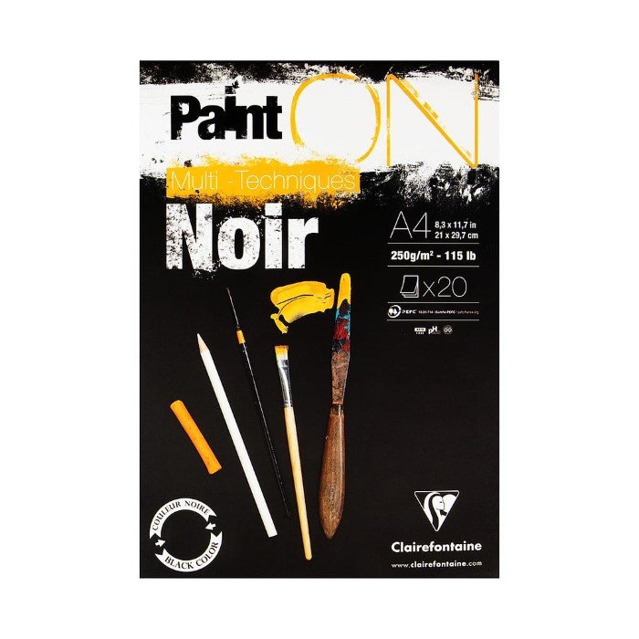 Clairefontaine - Clairefontaine Paint-On Siyah Multi Teknik Eskiz Defteri A4 250gr 20 Yaprak