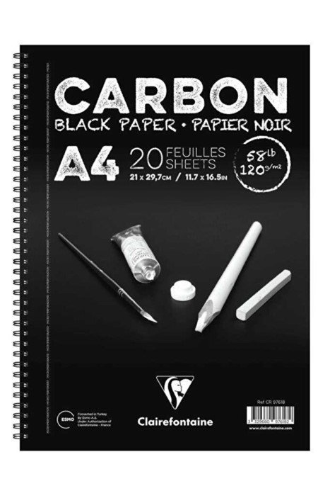 Clairefontaine - Clairefontaine Carbon Siyah Çizim Defteri A4 120gr 60 Yaprak