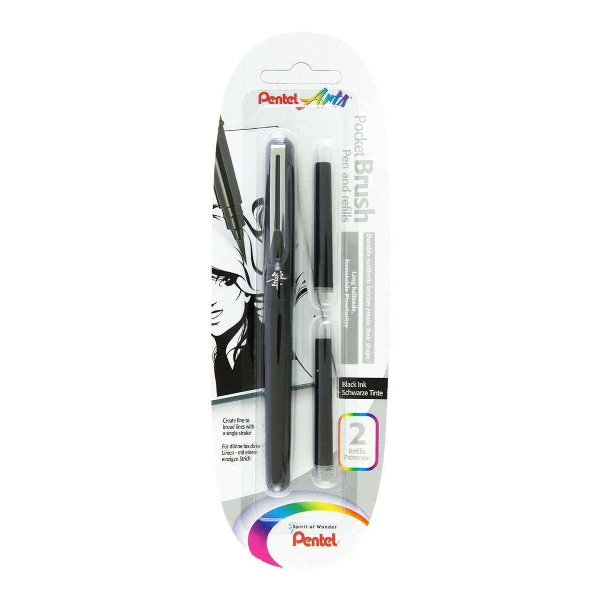 Pentel - Pentel Arts Pocket Brush Cep Tipi Fırça Kalem Siyah